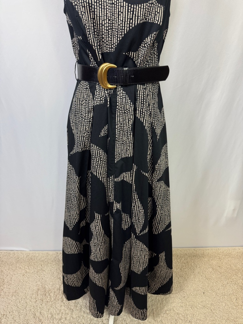 Donna Karan New York Cotton Sleeveless Belted Midi Dress Size 8 Black Tan - Picture 9 of 16
